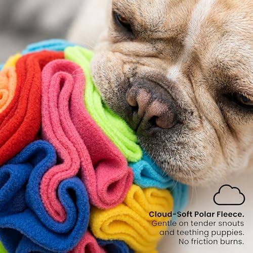 Snuffle Ball for Dogs - Soft Polar Fleece Interactive Puzzle Toy for Mental Stimulation & Boredom - Safe, Plastic-Free Foraging Game & Slow Feeder to Keep Pets Busy Indoors