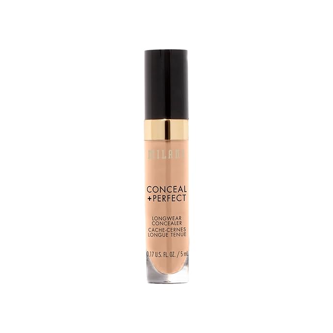 Milani Conceal + Perfect Longwear Concealer Full Coverage Infused with Hyaluronic Acid & Vitamin E, Cover Dark Circles, Blemishes & Skin Imperfections for Long-Lasting Wear - Medium Beige