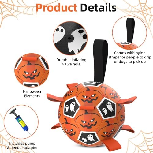 Diman Halloween Dog Toys, 7 Inch Dog Balls, Dog Soccer Ball with Straps