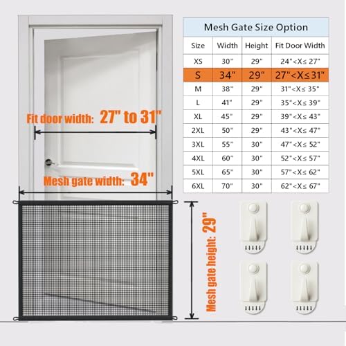 Cupount Dog Screen Mesh Gate for House, Stairs and Doorways, 29 x 34 in | Easy to Install with No Drilling, Fits 28-31 in Openings, Indoor Pet Barrier for Dogs and Puppies