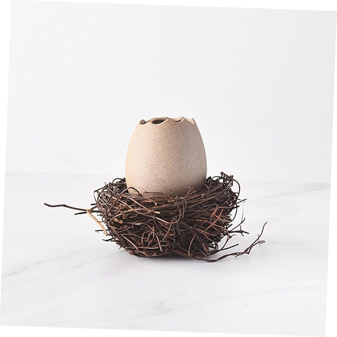 Ciieeo Bird Nest Vase Eggshell Planter Ceramic Flower Pot with Rattan Nest 4.33 X 4.33 X 3.34 in for Succulents Cactus Bonsai Hydroponic Display Desk Windowsill Balcony Home Decor