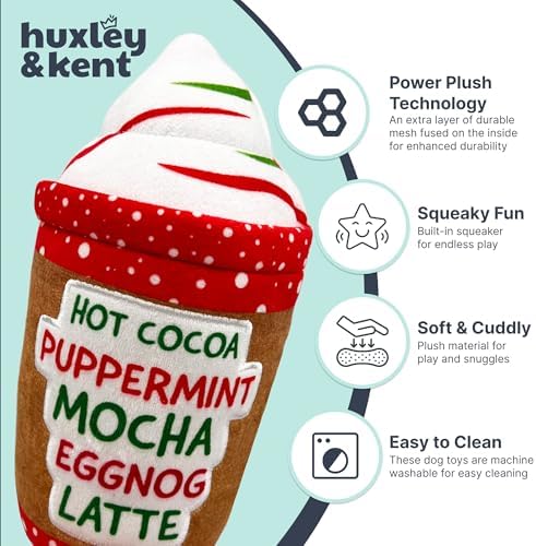 Huxley & Kent Funny Dog Toy w/Squeaker – Holiday Power Plush Squeaky Dog Toys for Small, Medium & Large Dogs – Soft Stuffed Animal for Indoor Play & Fetch - Latte My Way, Large