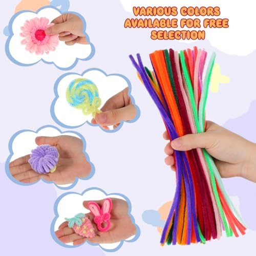 Mipcase 100Pcs Colorful Twistable Pipe Cleaner Cat Toys Soft Plush Spring Interactive DIY Supplies for Indoor Cats and Kittens Flexible Wool Sticks for Pet Play