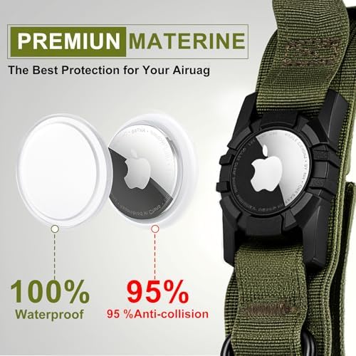 Tactical AirTag Dog Collar Leash Set - Heavy Duty, Adjustable GPS Collar