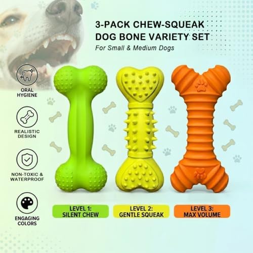 Tough Rubber Squeaky Bone Dog Toys for Aggressive Chewers Small Medium Dogs