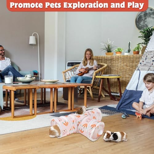 YUEPET Bunny Tunnels & Tubes, Collapsible 3 Way Rabbit Hideout Tunnel