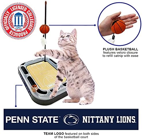 Cat Scratch Toy NCAA PENN State Nittany Lions REVERSIBLE Basketball Court Felt/Cardboard Cat Scratcher Toy Interactive Cat Ball Bell Tracks. 6-in-1 CAT TOY Cat Wand Poll CATNIP-FILLED Plush Basketball