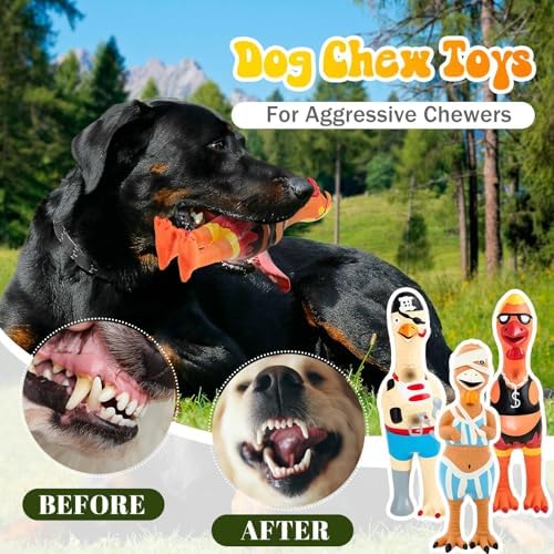 Silipull 3 Pcs Squeaky Rubber Chicken Dog Toys Latex Chew Toys, Cool