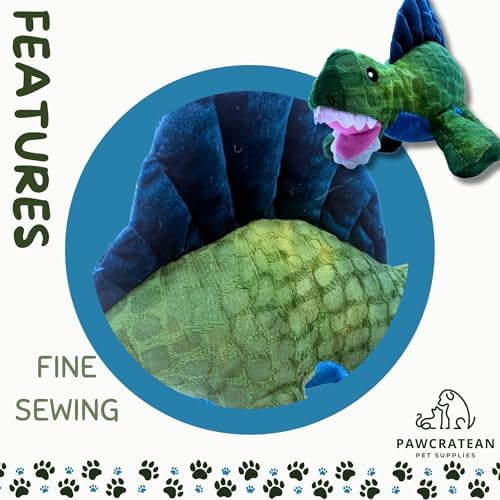 7" Squeaky Plush Toy for Puppies Small Dogs Self Etertainment Washable Soft Made [PET ONLY] (Green & Blue Dinosaur)