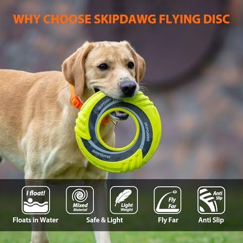 SKIPDAWG Interactive Tug Toy, Flying Disc Water Toy Non-Toxic Light TPR/Nylon Fabric, Pet Training and Outdoor Exercise Toys for Dogs, Diameter 9 Inches