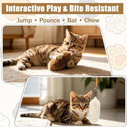 3 Pack Natural Rabbit Fur Cat Toy Refills, Handmade Interactive Cat Wand Attachments Cat Teaser Wand Replacement Head for Indoor Cats and Kittens