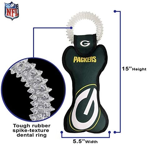 Pets First NFL Green Bay Packers Dental Dog TUG Toy with Squeaker. Tough PET Toy for Healthy Fun, Teething & Cleaning Pet's Teeth & Gum. (GBP-3310)