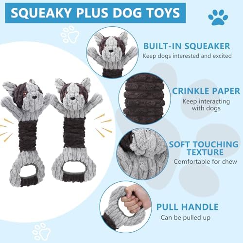 Letsmeet Plush Dog Squeak Toys with Crinkle Paper - Pull Interactive Tug of War Dog Toy, Great for Dental Health, Strengthening Bonds and Anxiety Relief for Puppies, Small, Medium, Large Dogs