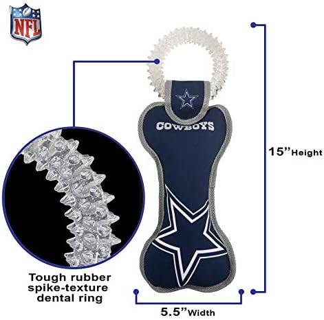 Pets First NFL Dallas Cowboys Dental Dog TUG Toy with Squeaker. Tough PET Toy for Healthy Fun, Teething & Cleaning Pet's Teeth & Gum., one Size, DAL-3310