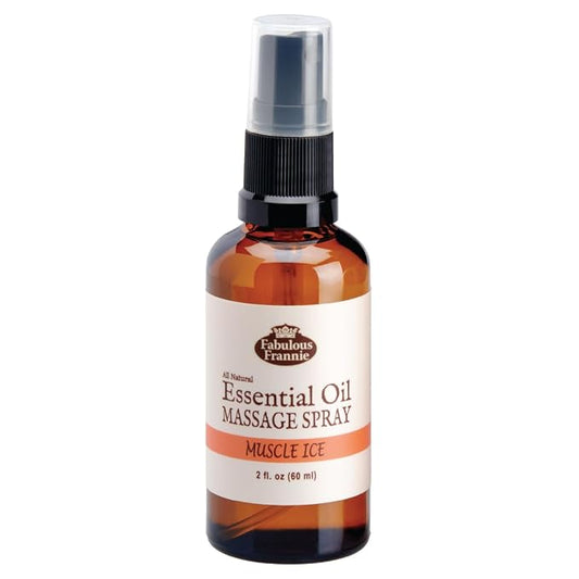Fabulous Frannie Muscle Ice Massage Spray Healthy Spritz Made with Carrier Oils and Cinnamon, Eucalyptus, Clove Bud, Lavender, Orange and Peppermint Pure Essential Oils 2oz (Pack of 1)