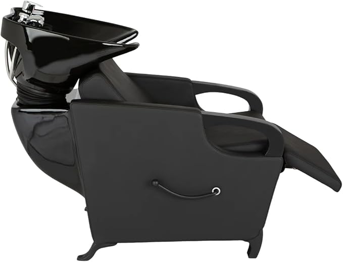 Buy-Rite Luna Noir Shampoo Backwash Unit – Black Porcelain Tilting Bowl, Lever-Activated Leg Rest, Extra Wide Padded Seat, Mid-Century Modern Style, Salon Chair & Sink Combo, YLG-583-1-BLACK