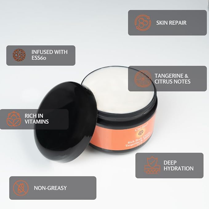 Rich Body Cream | Body Cream with Tangerine, Citrus Notes & ESS60 | Body and Face Moisturizer for Dry Skin & Skin Repair | 8 oz