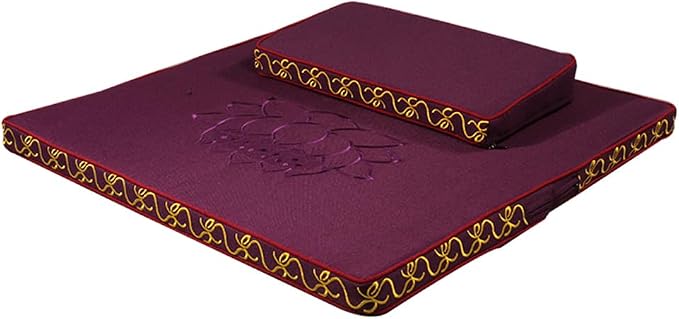 Portable Foldable Meditation Cushion Mat Set with Washable Cotton Linen Cover, Larger Thick Yoga Mat Bolster Floor Pillows Seating for Adults Meditation Accessories purple-70cm