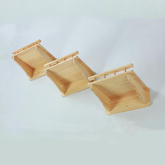 SHENGOCASE 47.2" x 11.8" Natural Solid Wood Wall Mounted Cat Shelves, Superhighway Walkway Balcony with Guardrail Wall Furniture, Steps Stairs, Perch