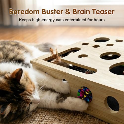 2026 NEW Cat Nail File Scratcher, Cat Scratch Puzzle Enrichment Box with Sandpaper for Cat Claw Care, Stress-Free Trimming Nails, Puzzle Feeder Cat Toys Interactive for Indoor Cats (No Bell Balls)