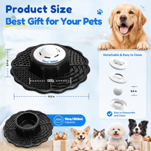 Slow Feeder Dog Bowl with Lick Mat & Rolling Lick Ball for Enrichment,Black