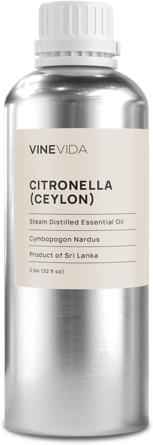 VINEVIDA Citronella Ceylon Essential Oil 32 oz - Undiluted Citronella Oil 32 oz - Citronella Candle Oil Scent - DIY Candle Scents for Candlemaking - Bulk Essential Oil for Soap Making