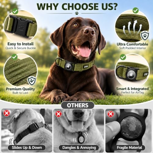 Heavy Duty Tactical Dog Collar with Tracker Pocket,Adjustable GPS Tracking Collar for Small, Medium & Large Dogs, Compatible with Compact Smart Trackers,Control Handle for Added Security