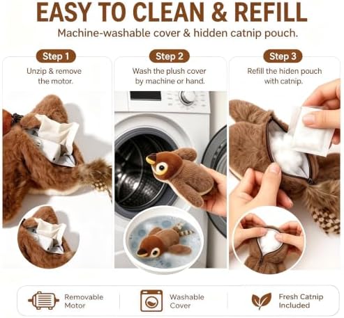 Tweet Paw Cat Toy Interactive Flapping Bird with Real Chirping Sounds, Motion Activated Realistic Sparrow for Indoor Cats, USB Rechargeable, Washable with Catnip Pouch