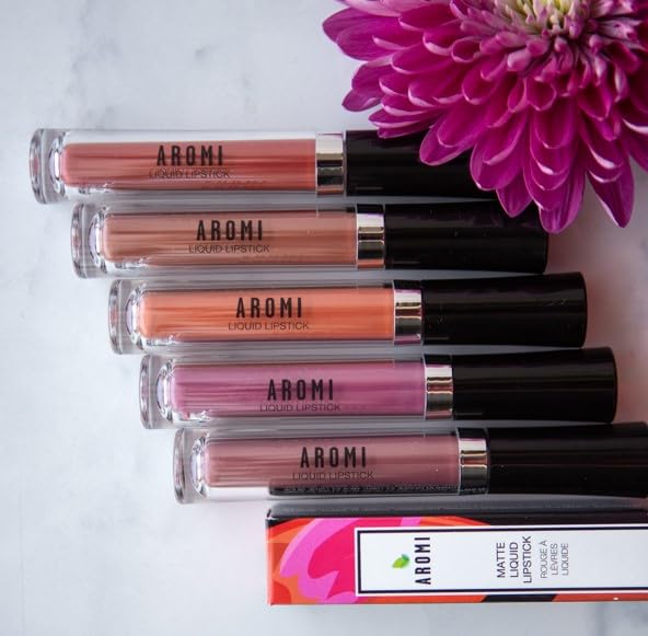 Aromi Dusty Rose Matte Liquid Lipstick | Long-lasting, Rosy Lip Color, Smudge Proof, Vegan & Cruelty-free Beauty, Day to Night, Handmade (Pink Rosette)