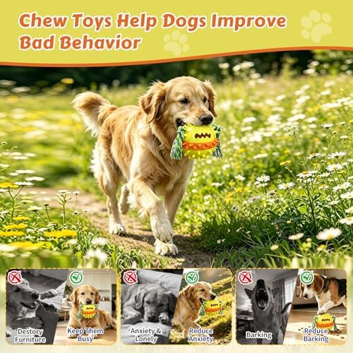 Dog Chew Toys Floating 4" Squeaky Ball for Aggressive Chewers Toothbrush Teething Cleaning Toys Outdoor Swimming Interactive Tough Toys with Treat Dispenser Ball for Medium and Large Dogs
