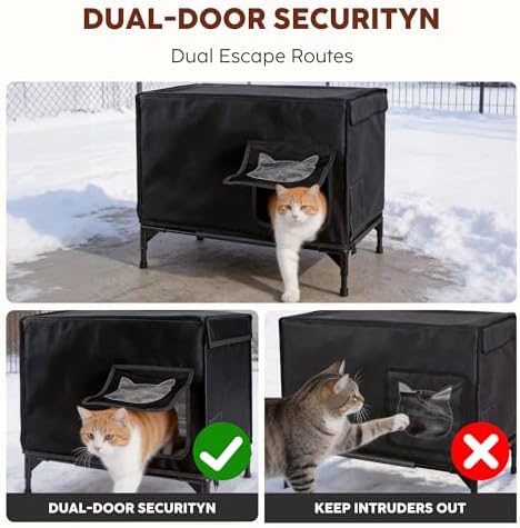 Outdoor Heated Cat House with Escape Door 24" x 20" x 15" Black