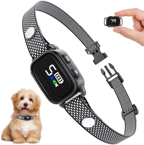 Bark Collar for Small Dogs 5-15lbs, No Shock Automatic Anti Barking Rechargeable Smart Collar with 7 Adjustable Sensitivities, 3 Modes (Beep, Vibrate, Beep and Vibrate), IP67 Waterproof, Black