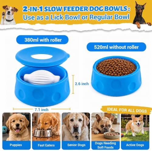Slow Feed Dog Bowl with Rolling Ball, Dog Lick Bowl for Medium & Large Dog