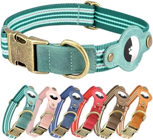 Airtag Dog Collar, Reflective Collar w Airtag Holder for Large Dogs(Green)