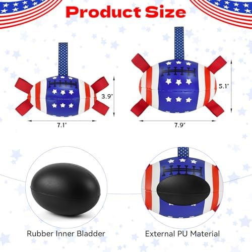 4th of July Dog Football with Straps Puppy Interactive Toy Pet Tug Ball Toy with American Flag Pattern for Medium Large Dogs Medium-2