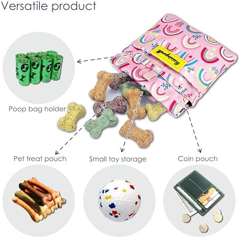 Dog Treat Pouch,Cotton Pocket Sized Training Holder, Hand Free Walking Funny Bag with Carabiner, Self-Closing Pet Feed Snack Reward, Behavior Aids for Puppy Travel or Outdoor Use （Rainbow）