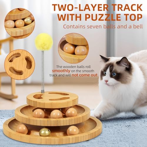 DoogCat Cat Ball Track with Puzzle Top, 3-Level Cat Ball Tower