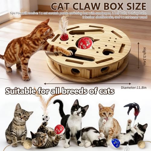 2026 New Model Circle Cat Nail File Enrichment Box Cat Nail File Box with Sandpaper Stress-Free Alternative to Trimming Nails, Cat Toys Interactive for Indoor Cats Nail Scratcher （Circular）