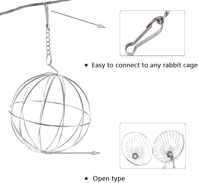 Tfwadmx Rabbit Hay Feeder, Grass Play Hay Ball Chew Toy Stainless Steel Food and Grass Frame Bowls, Small Animals Hay Manger Dispenser for Hamsters Gerbils Chinchillas Guinea Pigs