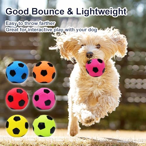 2.6'' Latex Squeaky Dog Soccer Ball Toys - Football for Small to Large Dogs, Vibrant Colors - 6 Pcs/Set