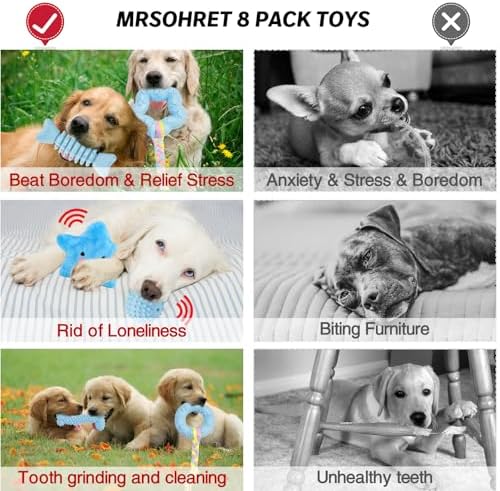 MRSOHRET Puppy Toys, 8 Pack Puppy Chew Toys for Teething, Cute Blue Small Dog Toys Set, Teething Toys for Puppies, Soft Durable Interactive Chew Toy for Small Dogs