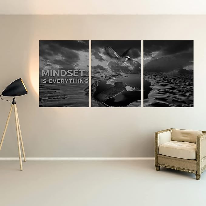 Yetaryy 3 Panels Inspirational Canvas Painting Motivational Wall Art Success Framed Poster Grind Hustle Positive Quotes Wall Poster Office Inspirational Wall Décor 60''W x 28''H (Animals-HeiYing-3L)