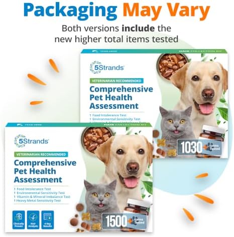 5Strands Comprehensive Pet Health Assessment, 1500 Items Tested, All Breeds | Pet Food Intolerance, Environmental & Heavy Metal Sensitivity, & Nutritional Imbalance Hair Analysis Test for Cats & Dogs