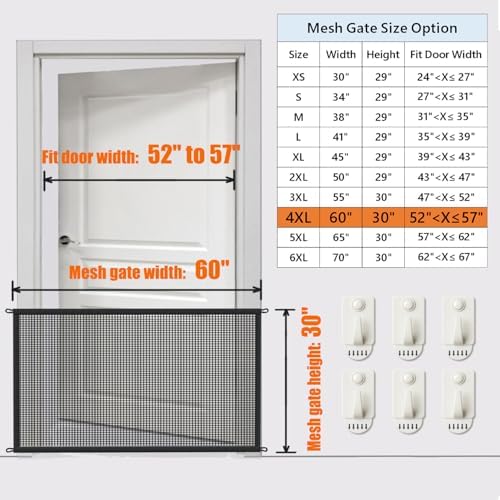 Dog Gate Indoor Pet Gates for Stairs: Dogs Screen Mesh Gate for The House Magic Gate for Kitchen Doorways Hallway Stairways Porch Yard 30 inch Tall, 60 inch Wide