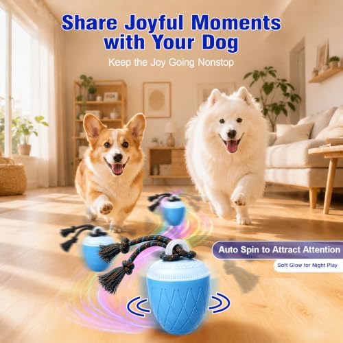 Smart Interactive Dog Toy Ball, Dog Enrichment Toys, Dog Barking Ball, E-TPU Material, Electric Automatic Moving and Rolling Dog Toy with Rope for Small, Medium, Large Dogs Boredom