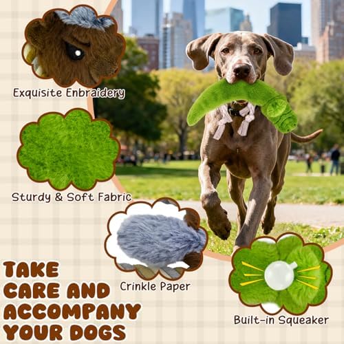 No Stuffing Dog Toy Set Squeaky Plush Toys for Large Dogs, Indoor putdoor Interactive Puppy Teething Toys,Rope Crocodile and Honey Badger Shape for Small Medium Dog Not for Aggressive Chewers