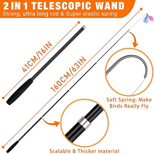 JXFUKAL 2025 Latest Cat Toys, 2 in 1 Spring Cat Wand Toy with 2PCS Ultra-Long Cat Teaser, 4PCS Spring Steel Wire & 5PCS Feather Refills for Kitty Kitten Indoor Cats Accessories