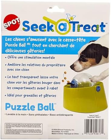 SPOT Seek-A-Treat Puzzle Ball - Treat Dispenser Puzzle Toy for Dogs, Provides Mental Stimulation and Prevents Boredom, Interactive Slow Feeder Puzzle Ball Challenges Dog to Find Treats, Non-Skid Base