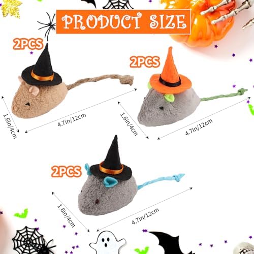 FOIMAS Halloween Catnip Toys,Witch Mouse Catnip Toy Chew Bite Plush Mice Toy for Cat Interactive, Pack of 6