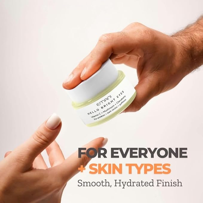 Emani Hello Bright Eyes- Vitamin C Eye Cream for Dark Circles & Puffiness - 8.5% Vitamin C, Caffeine, Reishi Mushroom, Peptides, Hyaluronic Acid - Anti-Aging, Vegan & Cruelty-Free - 1 oz